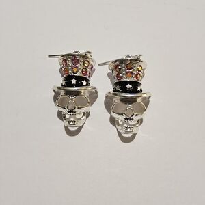 Silver Skull Earrings with Colorful Accents